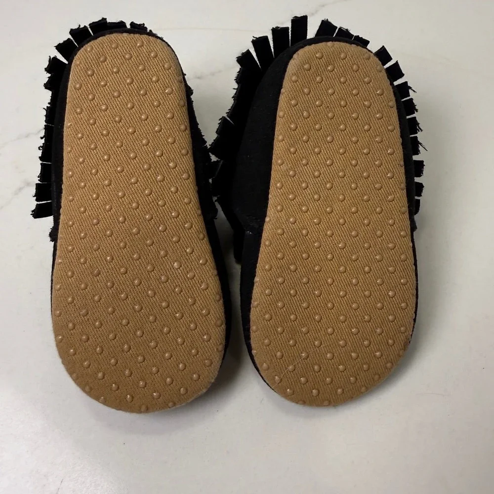 Old Navy Baby Fringe Moc Bootie Blackjack Black Suede Slip On 6-12M